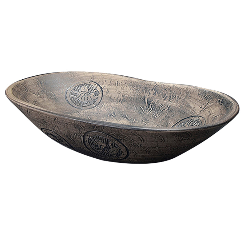 Traditional Vessel Bathroom Sink Oval Porcelain with Overflow and Drain Assembly Vessel