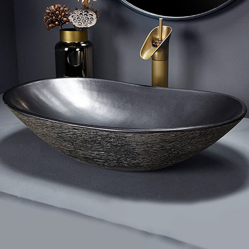 Traditional Vessel Bathroom Sink Oval Porcelain with Overflow and Drain Assembly Vessel