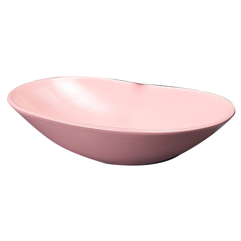 Traditional Vessel Bathroom Sink Oval Porcelain with Overflow and Drain Assembly Vessel