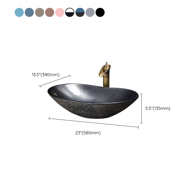 Traditional Vessel Bathroom Sink Oval Porcelain with Overflow and Drain Assembly Vessel