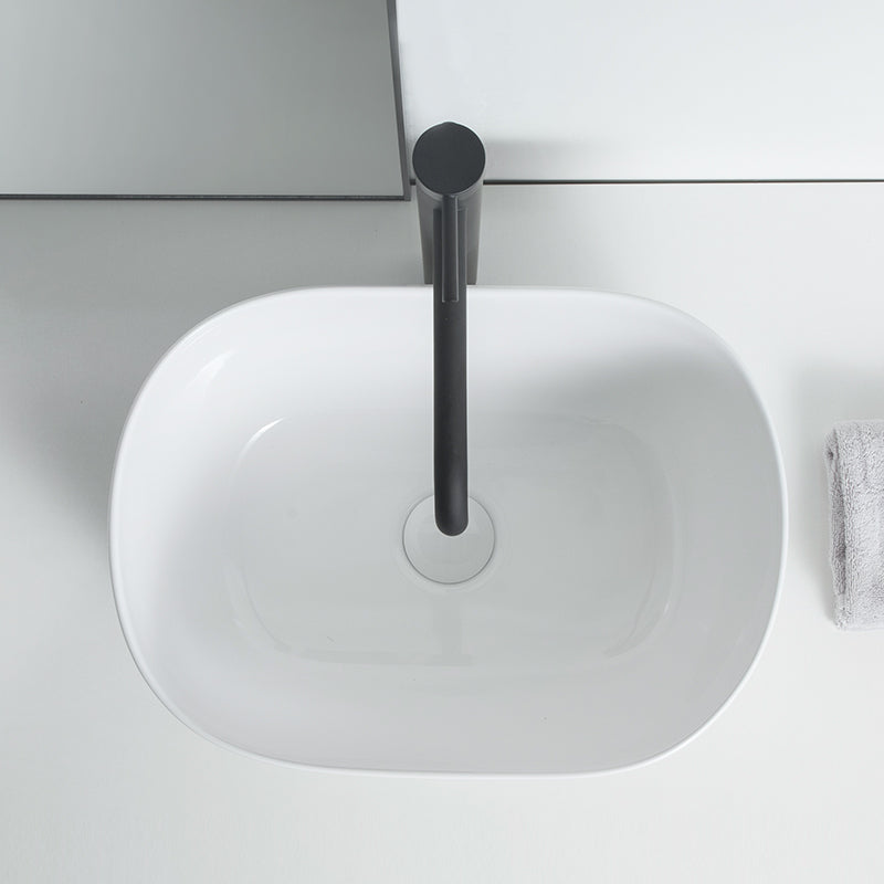 Modern Vessel Lavatory Sink Oval Porcelain with Pop-Up Drain Vessel Sink