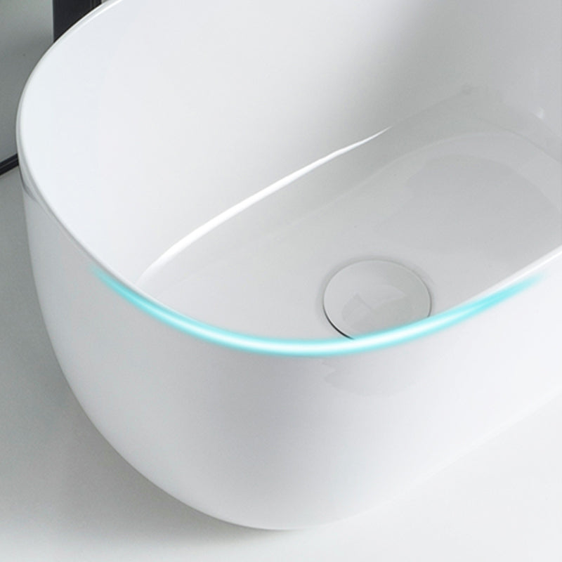Modern Vessel Lavatory Sink Oval Porcelain with Pop-Up Drain Vessel Sink