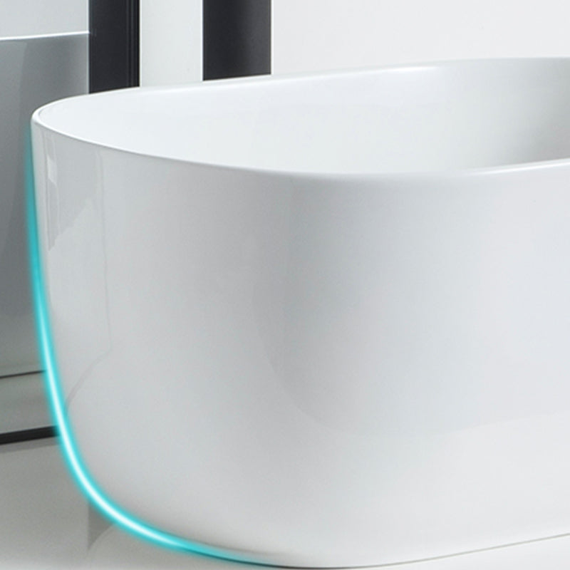Modern Vessel Lavatory Sink Oval Porcelain with Pop-Up Drain Vessel Sink