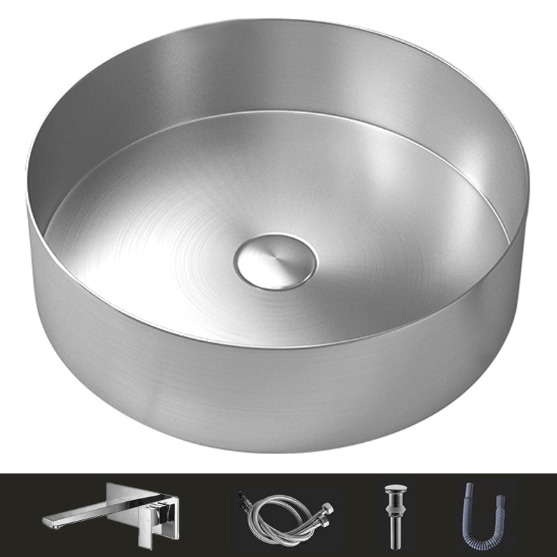 Modern Vessel Bathroom Sink Metal Round with Pop-Up Drain Wash Stand