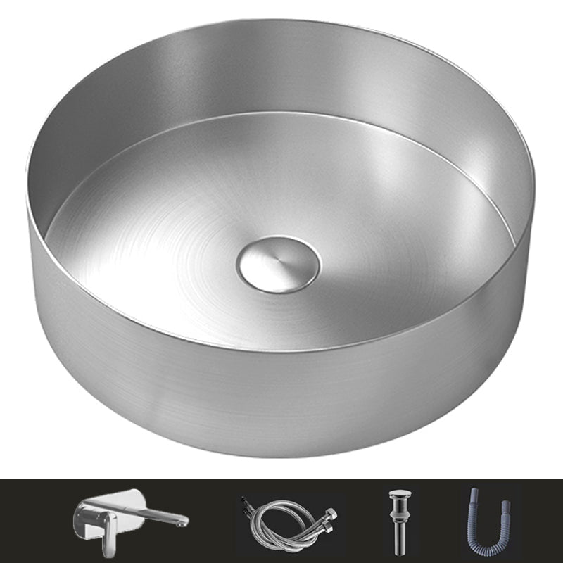 Modern Vessel Bathroom Sink Metal Round with Pop-Up Drain Wash Stand