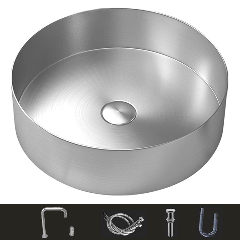 Modern Vessel Bathroom Sink Metal Round with Pop-Up Drain Wash Stand