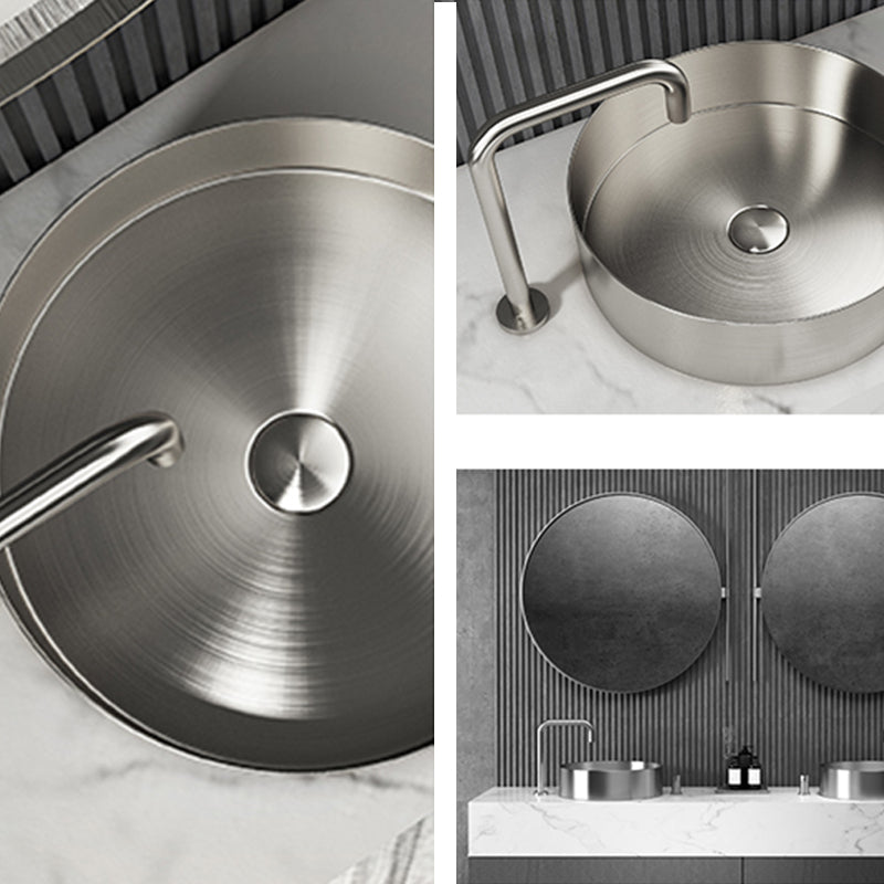 Modern Vessel Bathroom Sink Metal Round with Pop-Up Drain Wash Stand