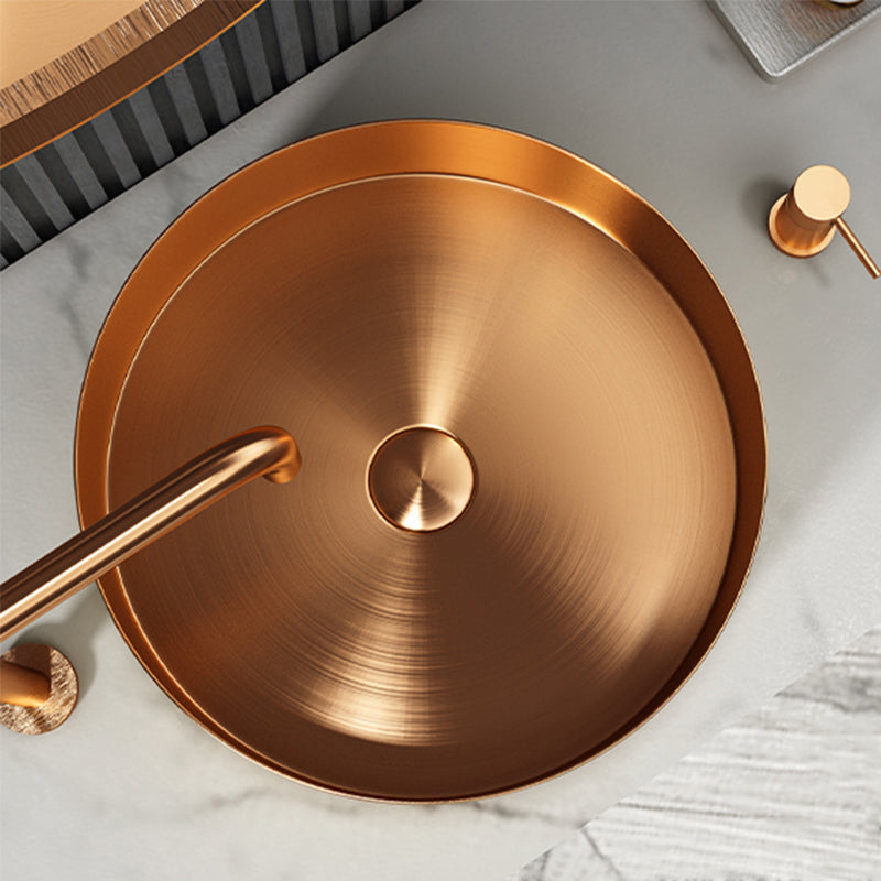 Modern Vessel Bathroom Sink Metal Round with Pop-Up Drain Wash Stand