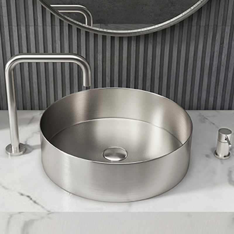 Modern Vessel Bathroom Sink Metal Round with Pop-Up Drain Wash Stand