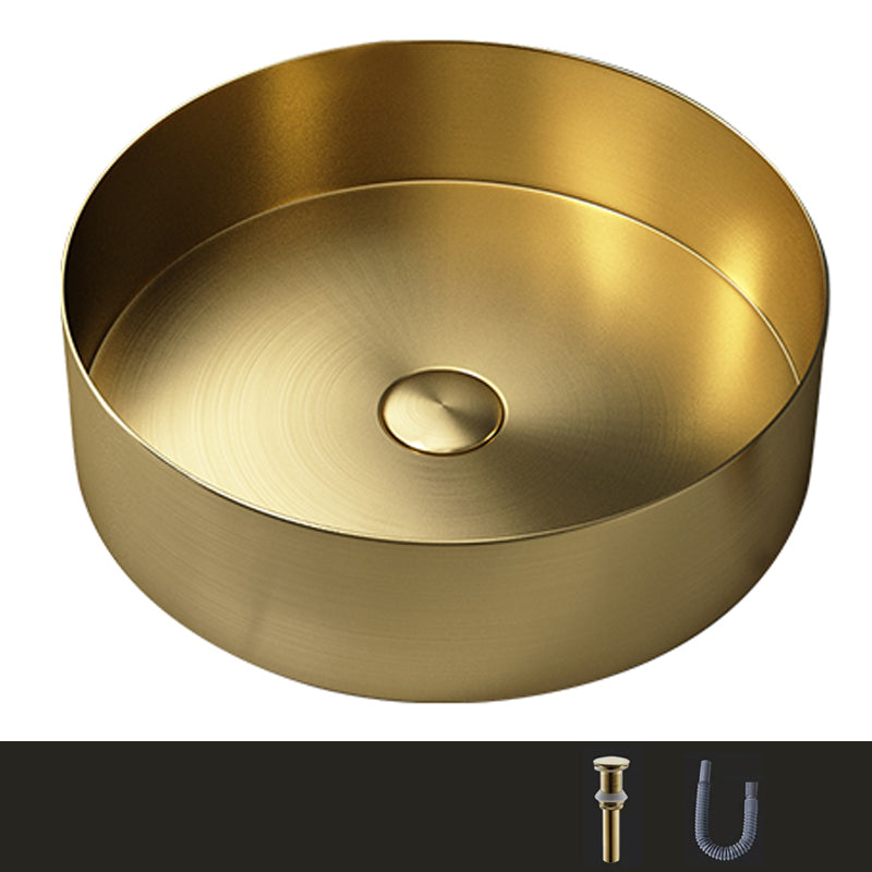 Modern Vessel Bathroom Sink Metal Round with Pop-Up Drain Wash Stand