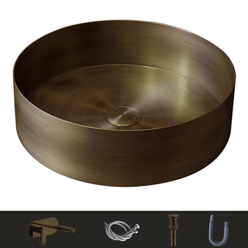 Modern Vessel Bathroom Sink Metal Round with Pop-Up Drain Wash Stand
