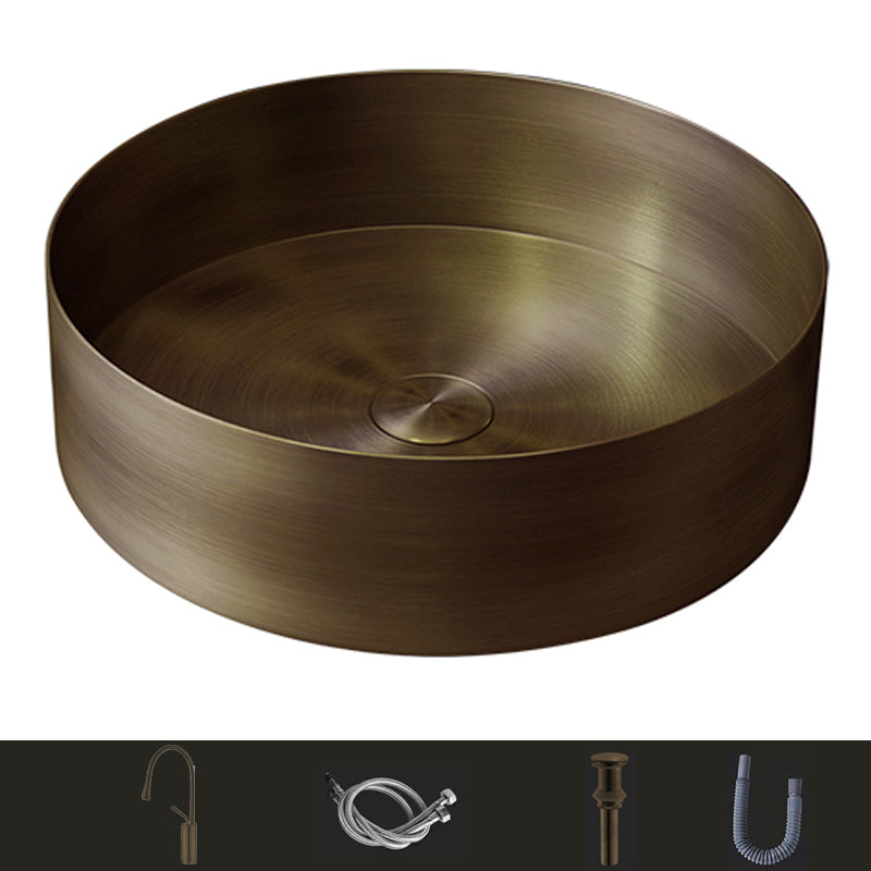 Modern Vessel Bathroom Sink Metal Round with Pop-Up Drain Wash Stand