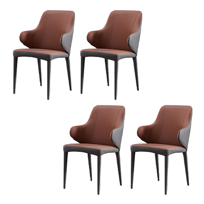 Modern Style Arm Side Chairs Faux Leather Chair with Metal Legs for Home Use