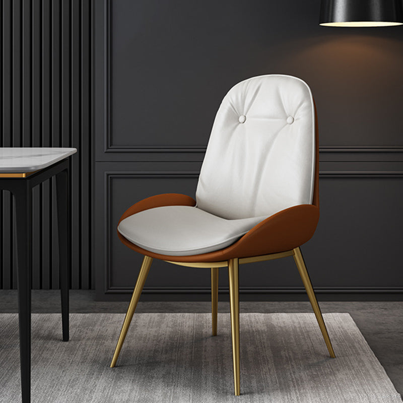 Glam Parsons Chair Faux Leather Kitchen Dining Chair with Metal Legs