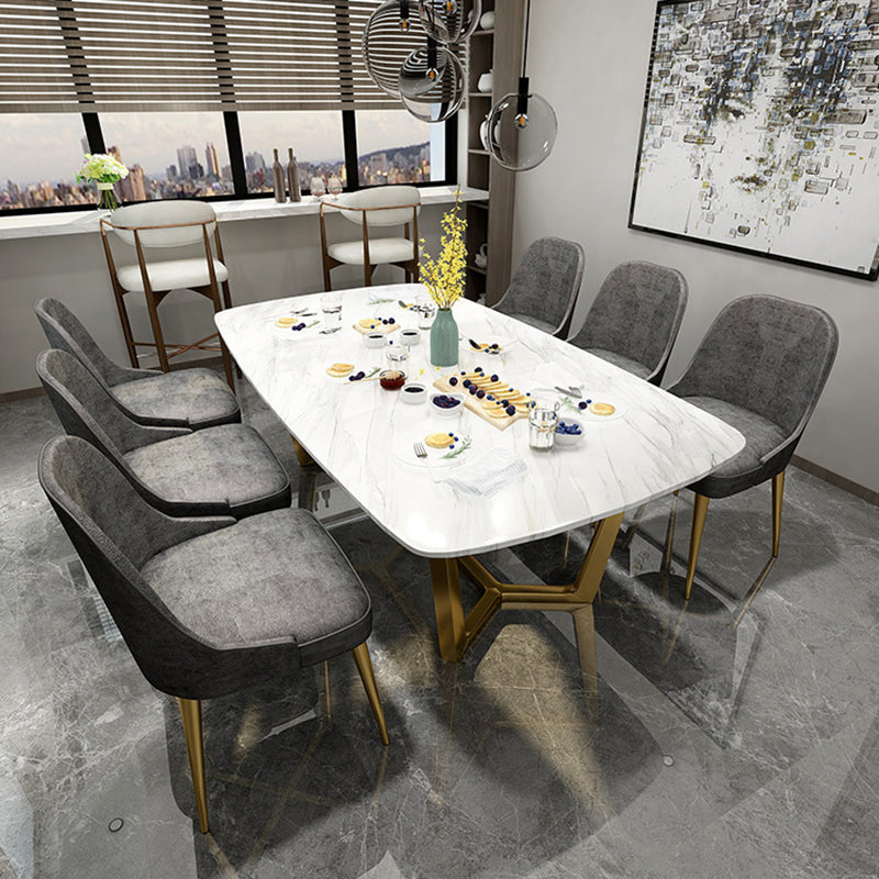 Traditional Luxury Dining Table for Home Glossy White Table with Gold Metal Frame