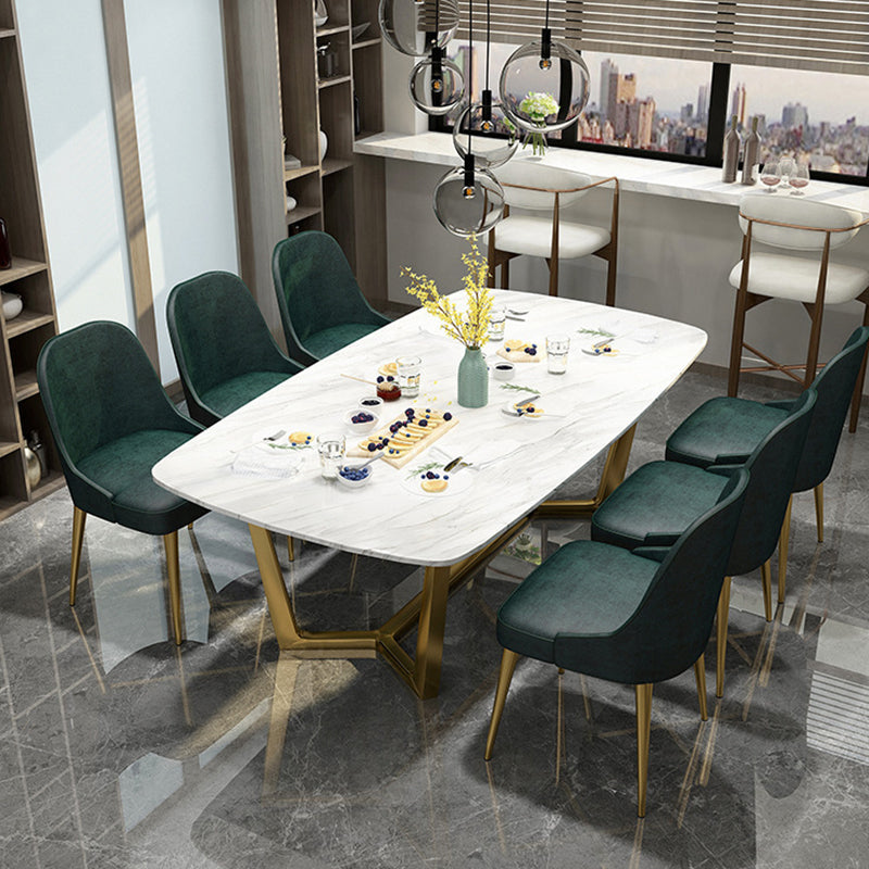 Traditional Luxury Dining Table for Home Glossy White Table with Gold Metal Frame