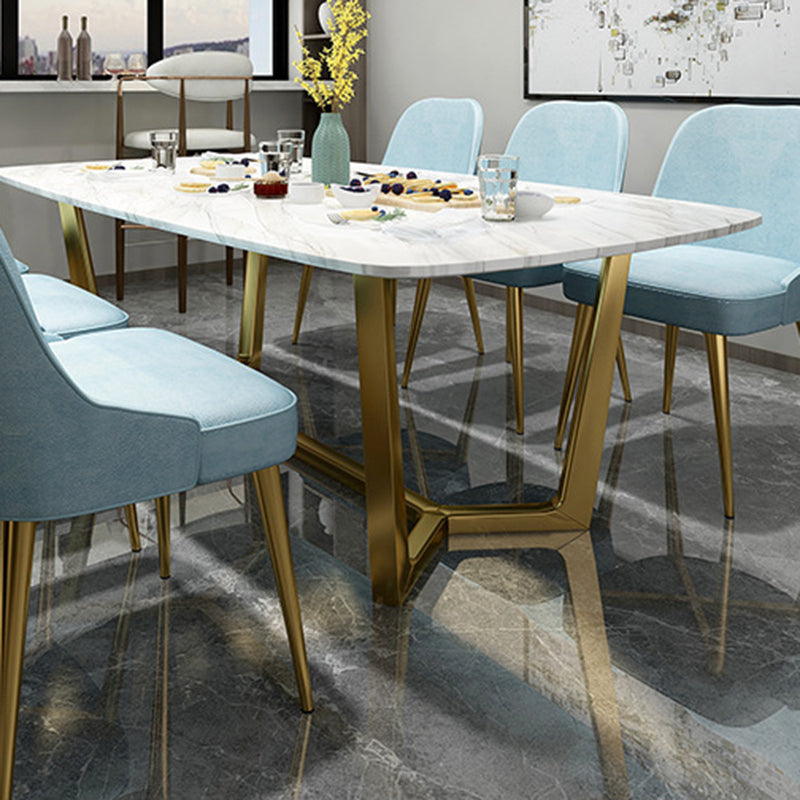 Traditional Luxury Dining Table for Home Glossy White Table with Gold Metal Frame