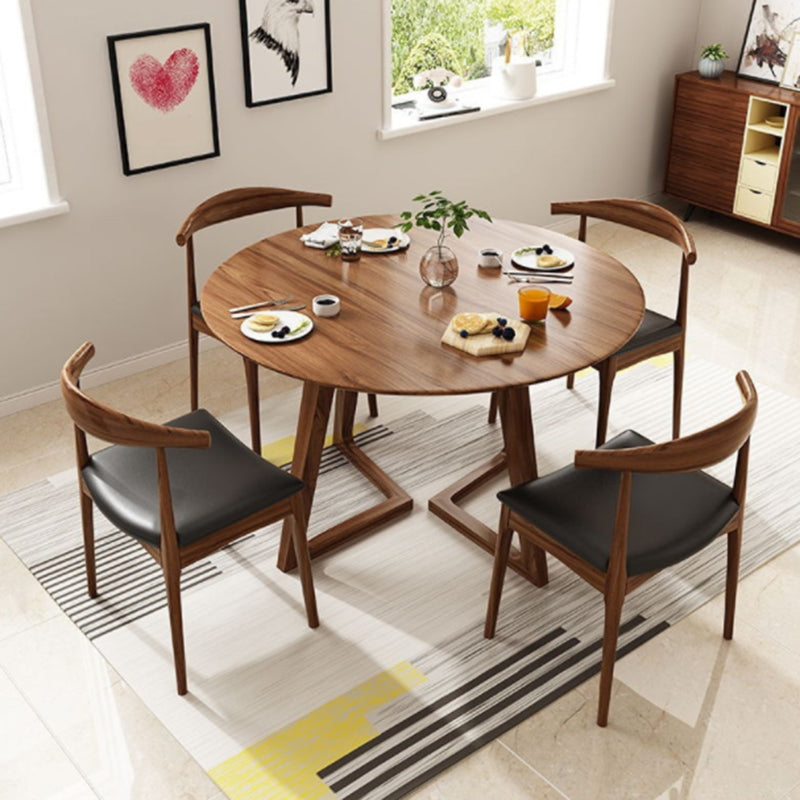 Round Brown Base Dining Table Modern Wood Table for Dining Room