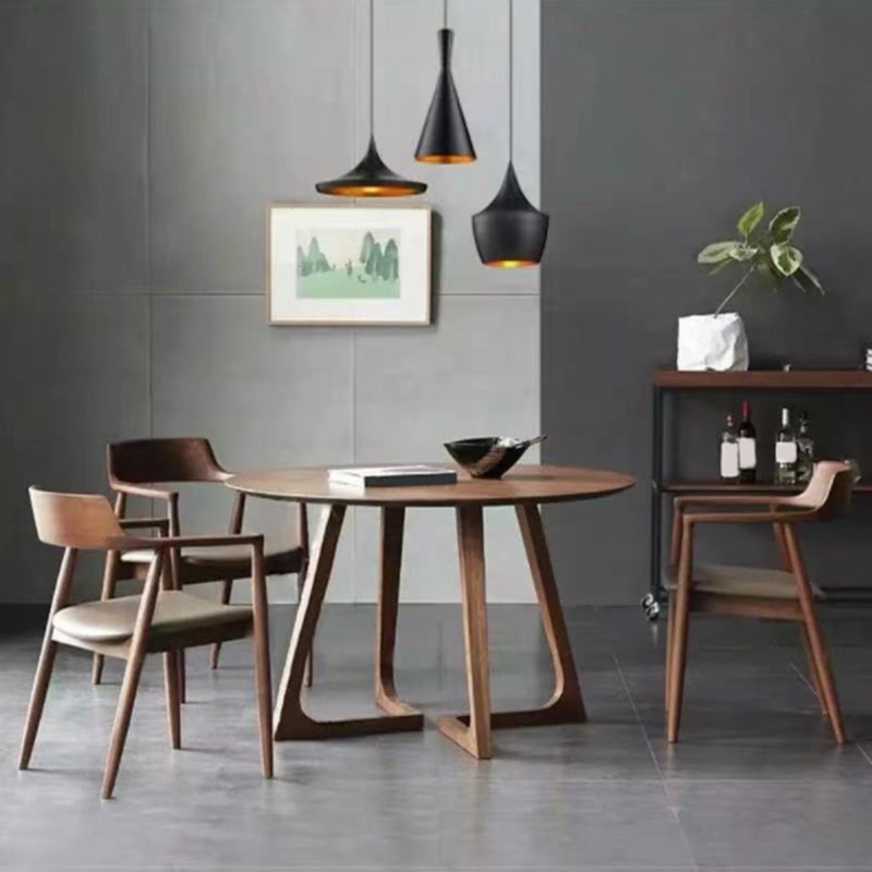 Round Brown Base Dining Table Modern Wood Table for Dining Room
