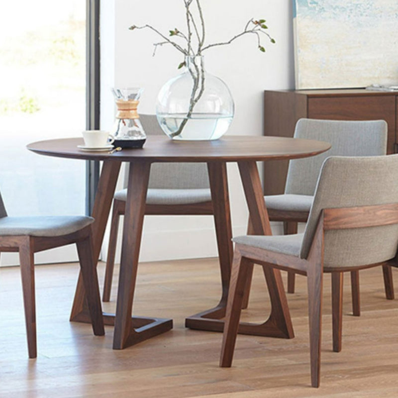 Round Brown Base Dining Table Modern Wood Table for Dining Room