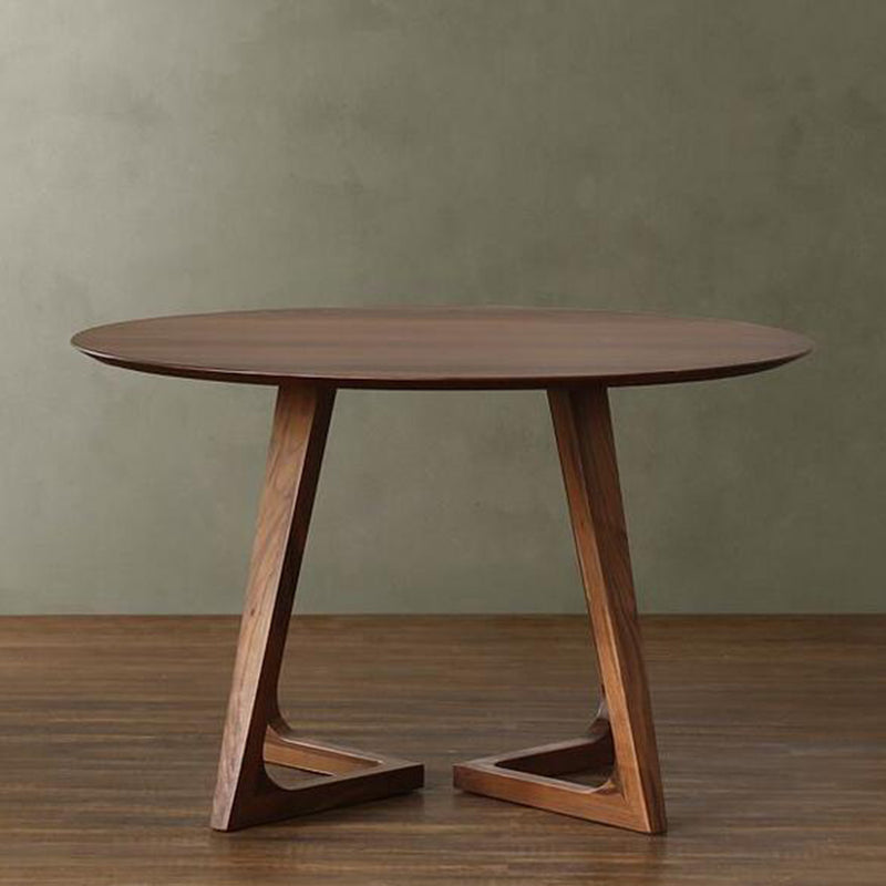 Round Brown Base Dining Table Modern Wood Table for Dining Room