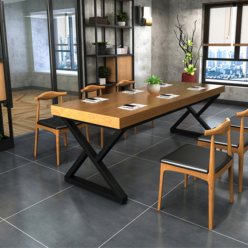 Pine Solid Wood Dining Table Industrial Rectangle Table with Double Pedestal