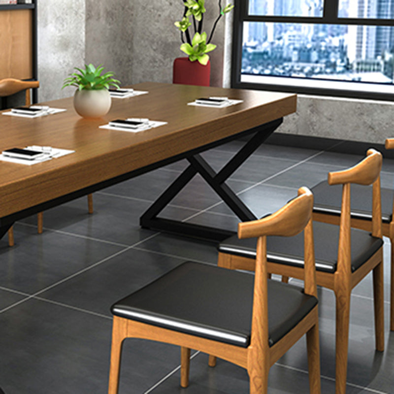Pine Solid Wood Dining Table Industrial Rectangle Table with Double Pedestal