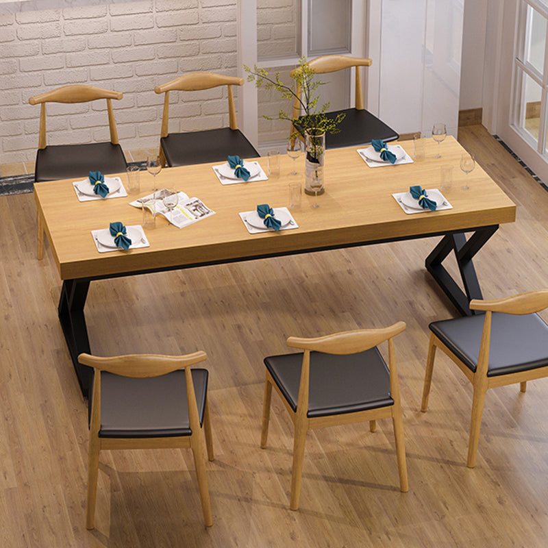 Pine Solid Wood Dining Table Industrial Rectangle Table with Double Pedestal