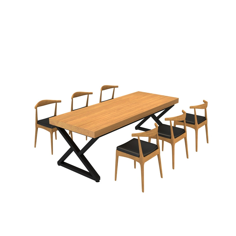 Pine Solid Wood Dining Table Industrial Rectangle Table with Double Pedestal