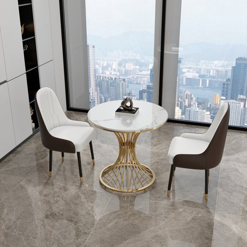 Polished Finish Stone Top Table Modern Style Round Dining Table
