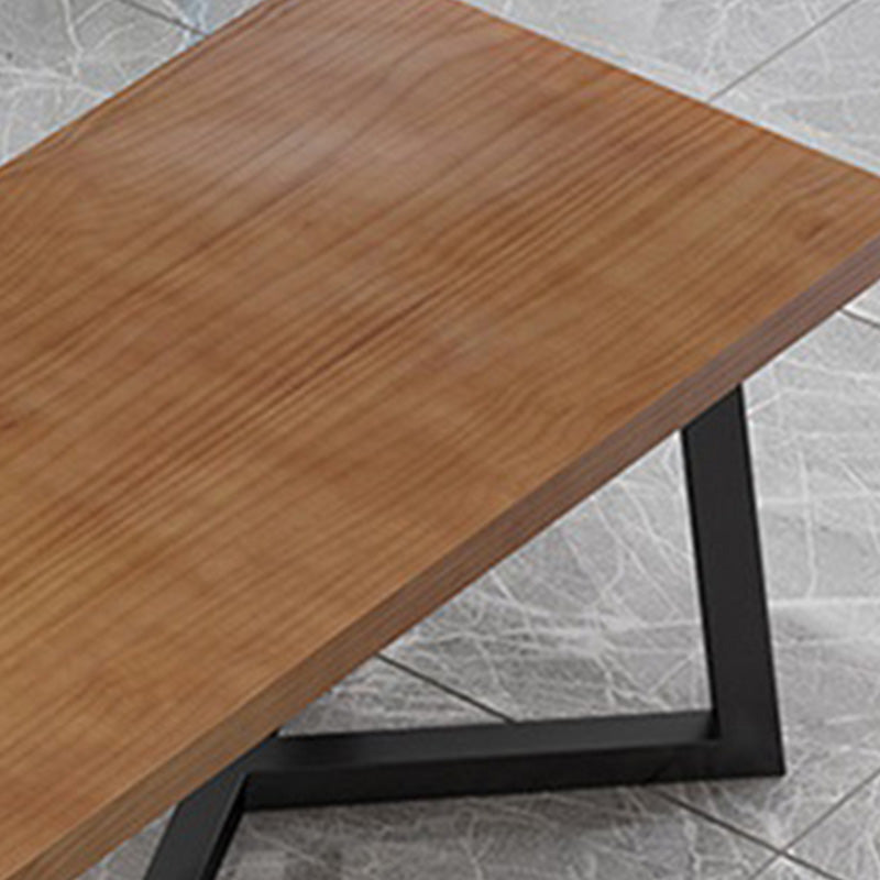 Industrial Brown Wood Top Table Indoor Rectangle Table with Metal Base