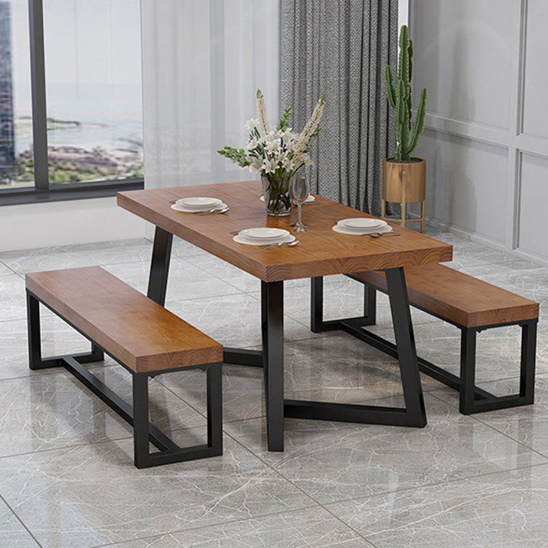 Industrial Brown Wood Top Table Indoor Rectangle Table with Metal Base