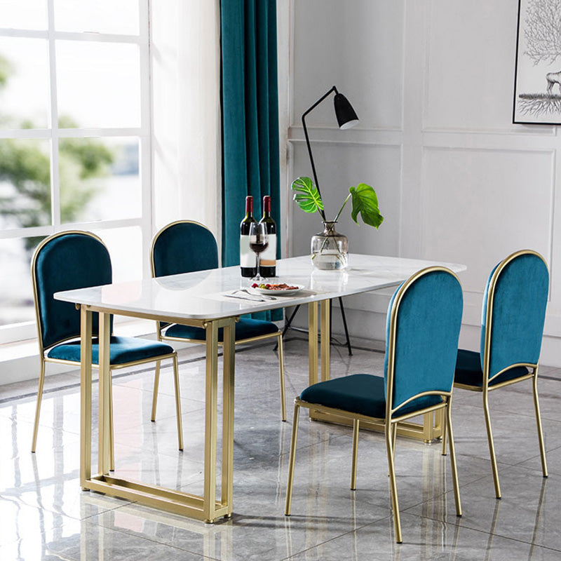 Rectangle Double Pedestal Dining Table Glam Faux Marble Table for Dining Room