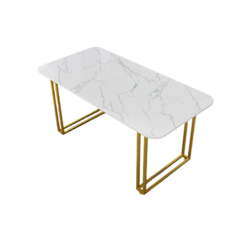 Rectangle Double Pedestal Dining Table Glam Faux Marble Table for Dining Room