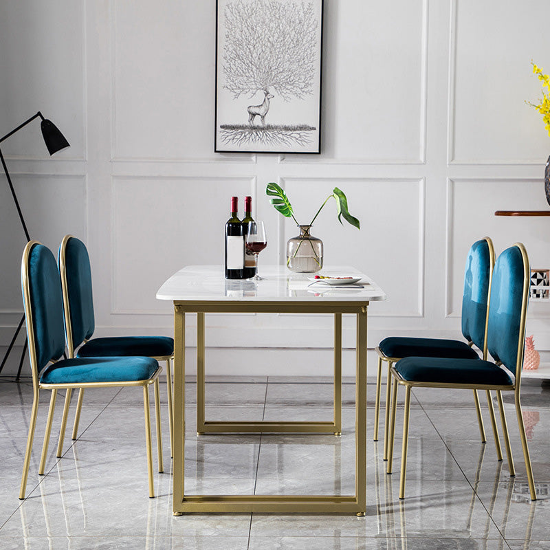 Rectangle Double Pedestal Dining Table Glam Faux Marble Table for Dining Room
