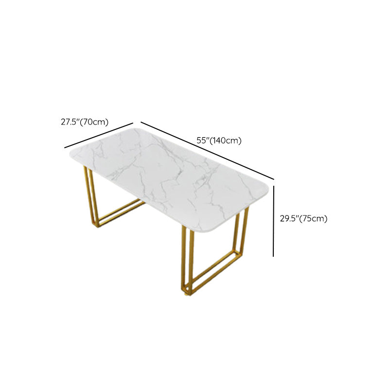 Rectangle Double Pedestal Dining Table Glam Faux Marble Table for Dining Room