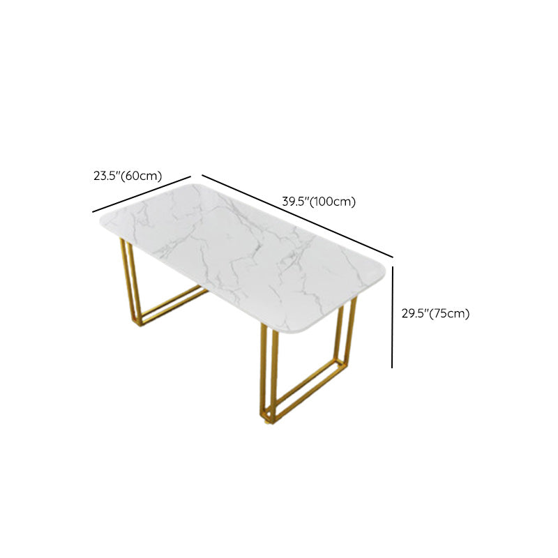 Rectangle Double Pedestal Dining Table Glam Faux Marble Table for Dining Room