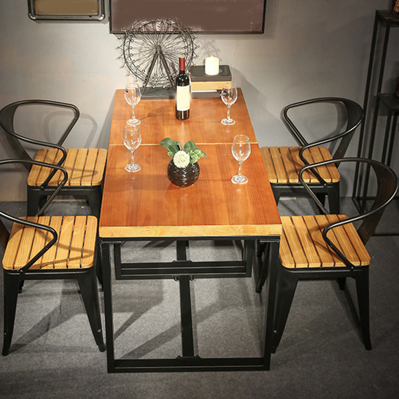 Industrial Indoor Dining Table Brown Wood Top Table with Metal Frame