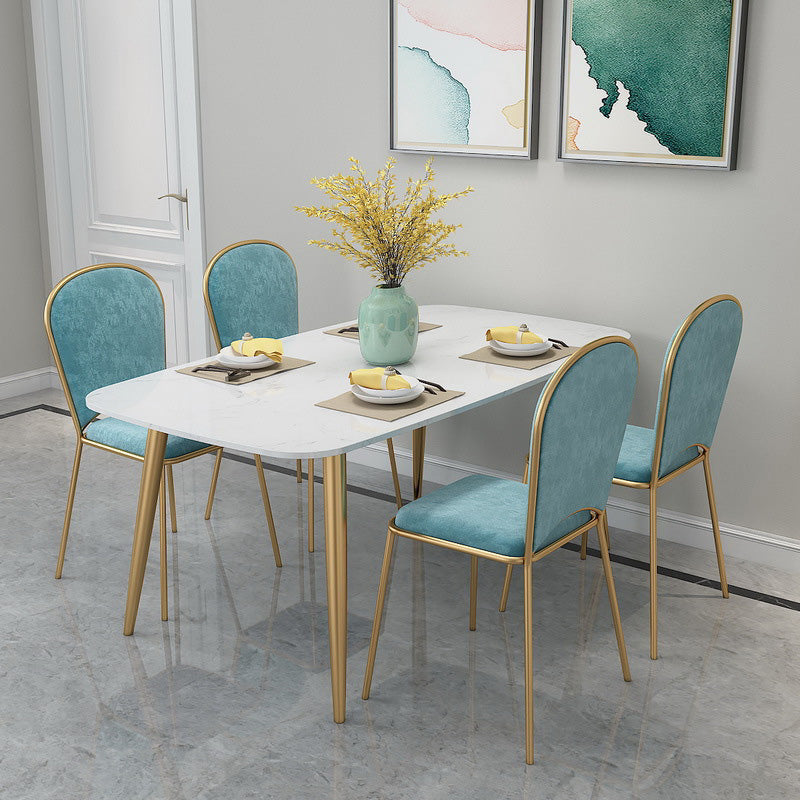 Rectangle Golden Base Dining Table Glam Faux Marble Table for Dining Room