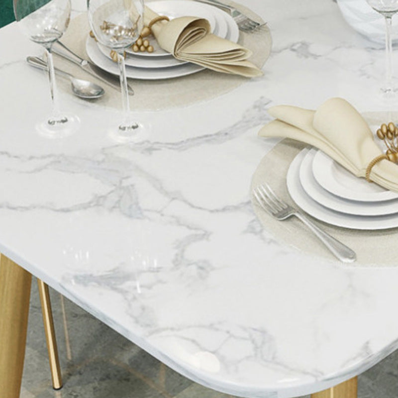 Rectangle Golden Base Dining Table Glam Faux Marble Table for Dining Room