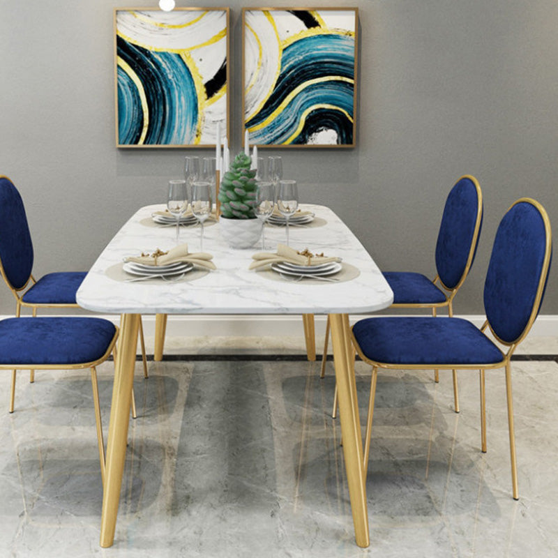 Rectangle Golden Base Dining Table Glam Faux Marble Table for Dining Room