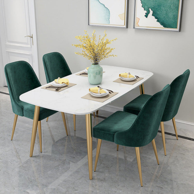 Rectangle Golden Base Dining Table Glam Faux Marble Table for Dining Room