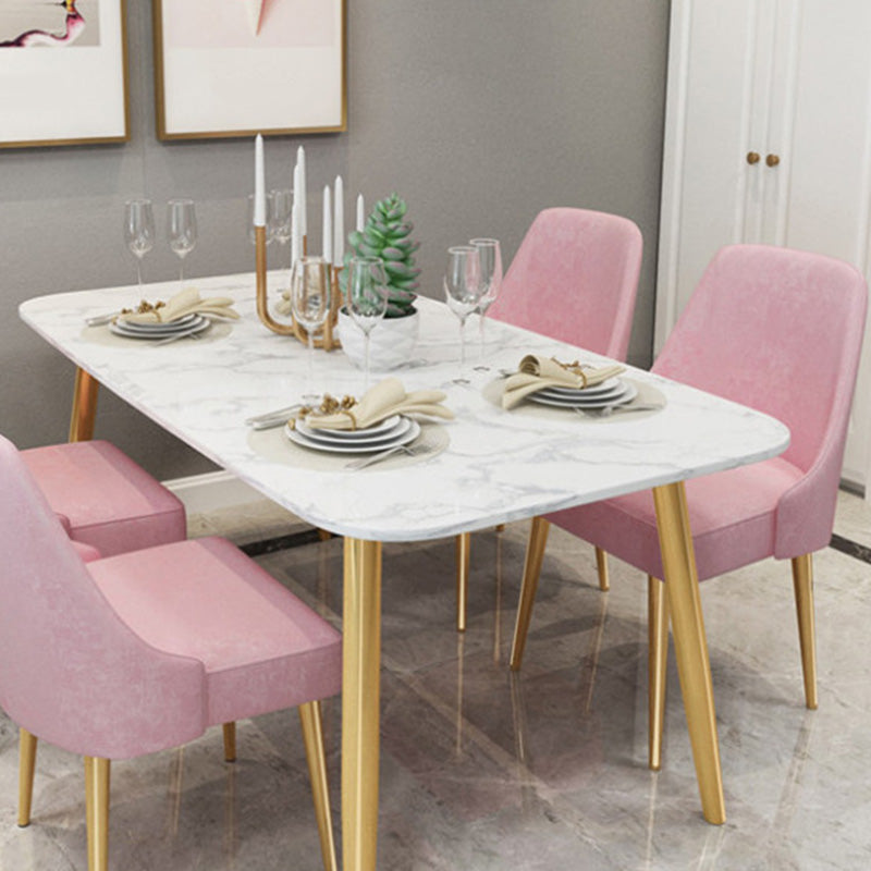 Rectangle Golden Base Dining Table Glam Faux Marble Table for Dining Room