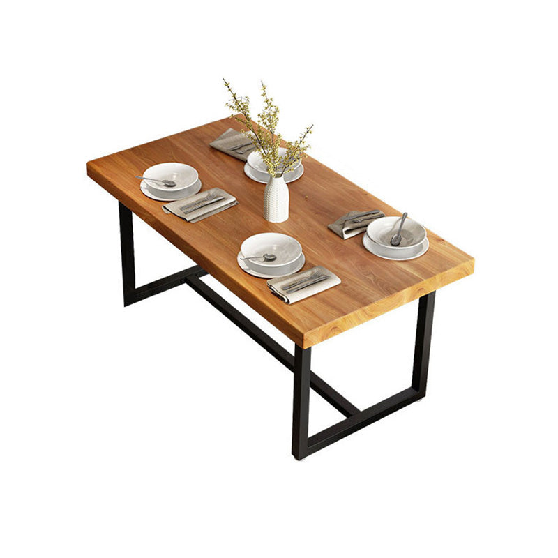 Solid Wood Top Table with Metal Base Industrial Rectangle Dining Table