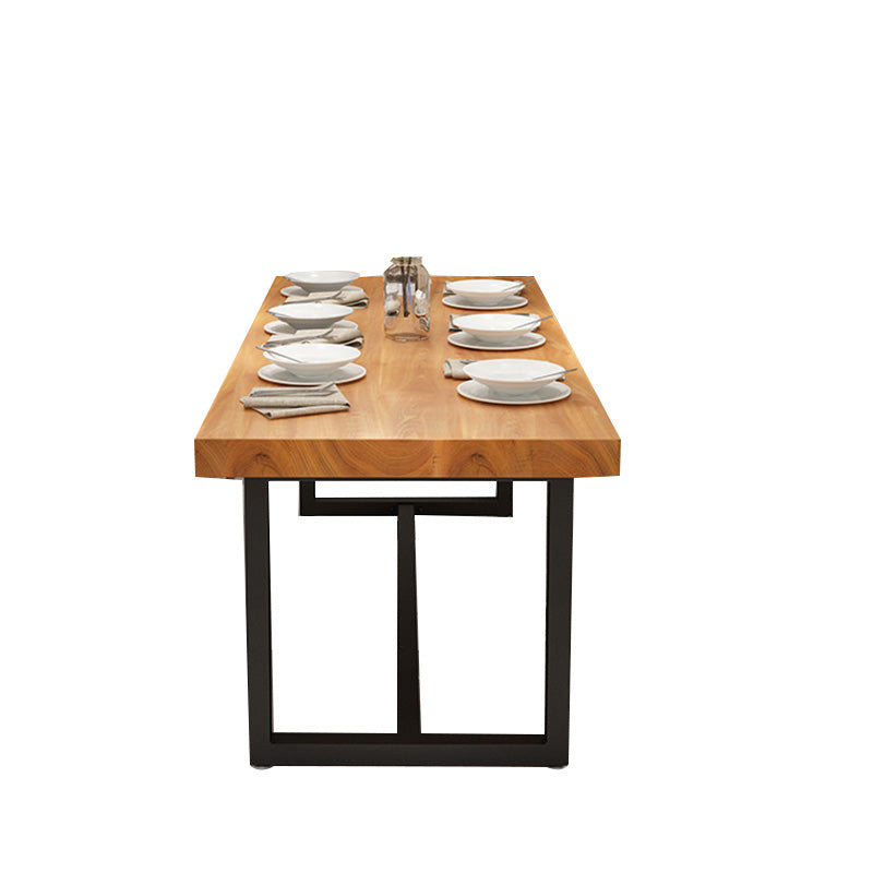 Solid Wood Top Table with Metal Base Industrial Rectangle Dining Table