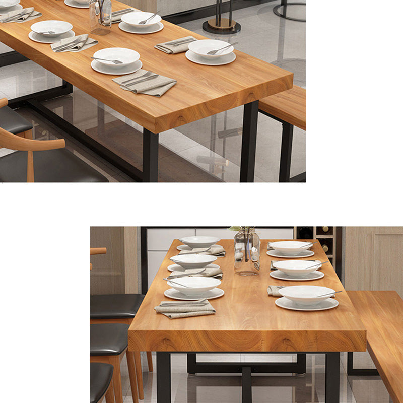 Solid Wood Top Table with Metal Base Industrial Rectangle Dining Table