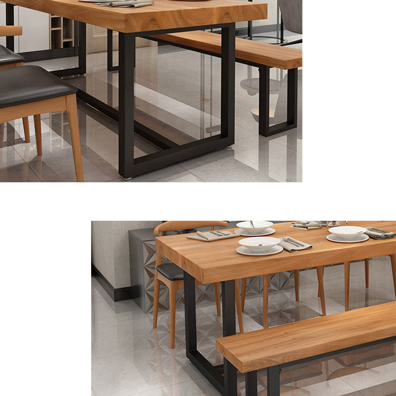 Solid Wood Top Table with Metal Base Industrial Rectangle Dining Table