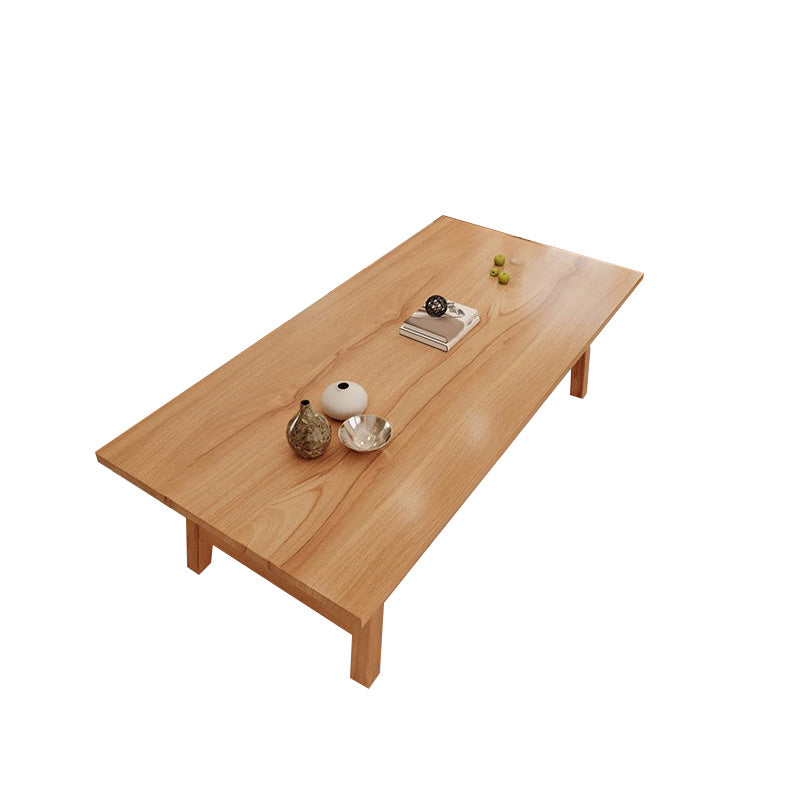 Natural Finish Table with Wooden Base Modern Solid Wood Top Dining Table