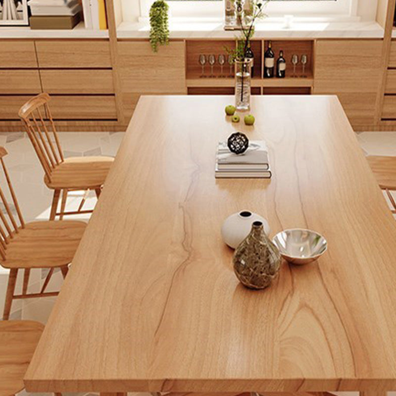 Natural Finish Table with Wooden Base Modern Solid Wood Top Dining Table