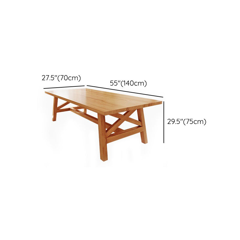 Natural Finish Table with Wooden Base Modern Solid Wood Top Dining Table